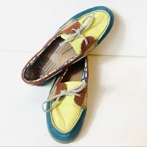 Bobs from Skechers Leather Insole Multicolor Slip On Women Sz 9 Fabric Moc Shoe